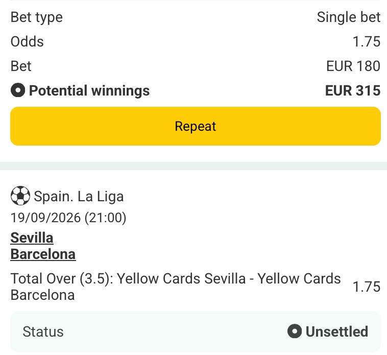 Bet slip for Sevilla vs Barcelona