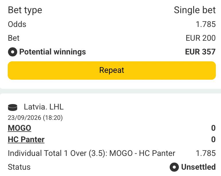 Bet slip for MOGO vs Panter