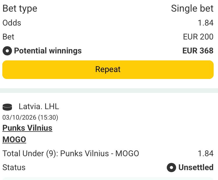 Bet slip for Punks Vilnius vs MOGO