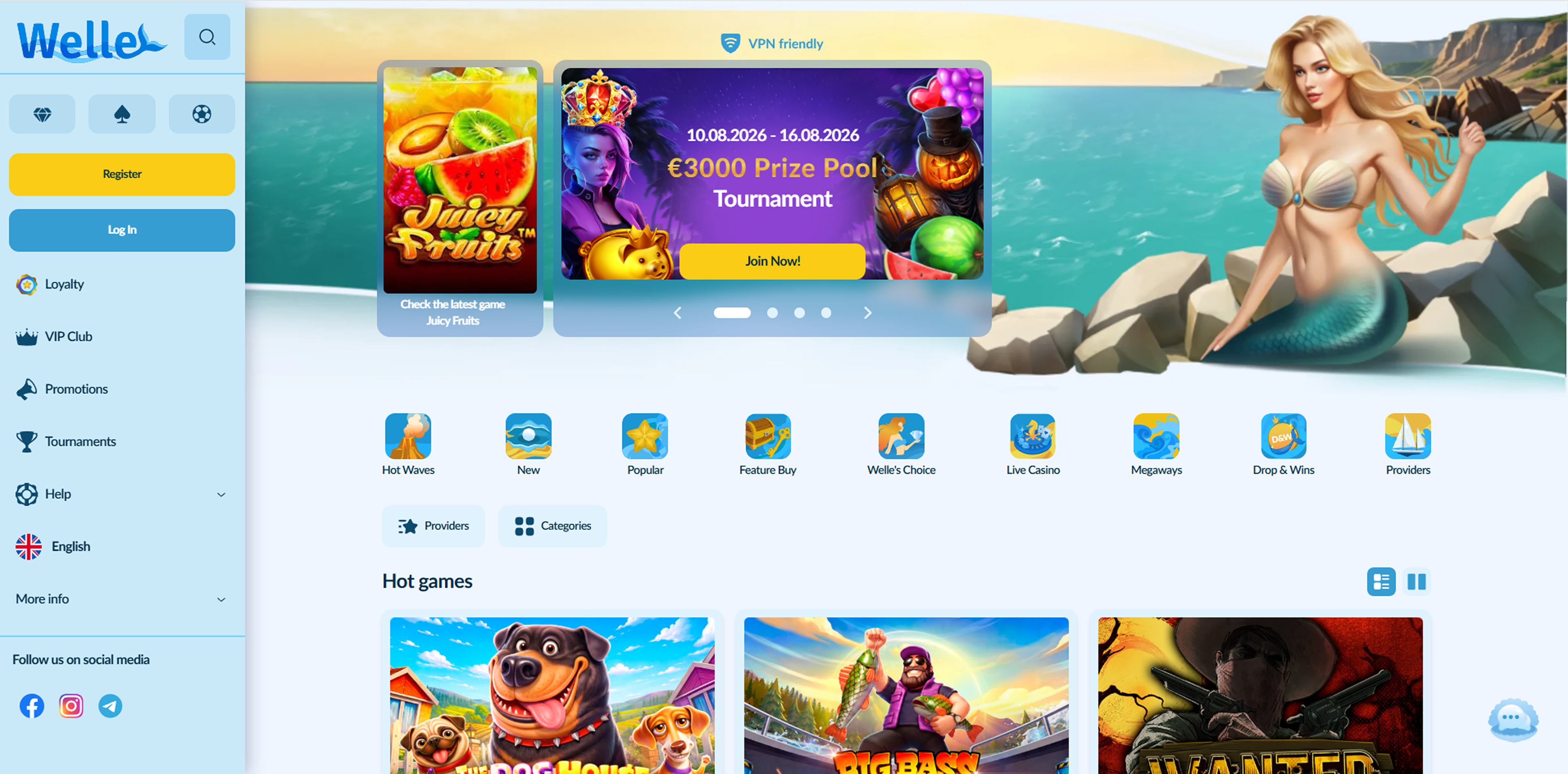 Welle casino main page