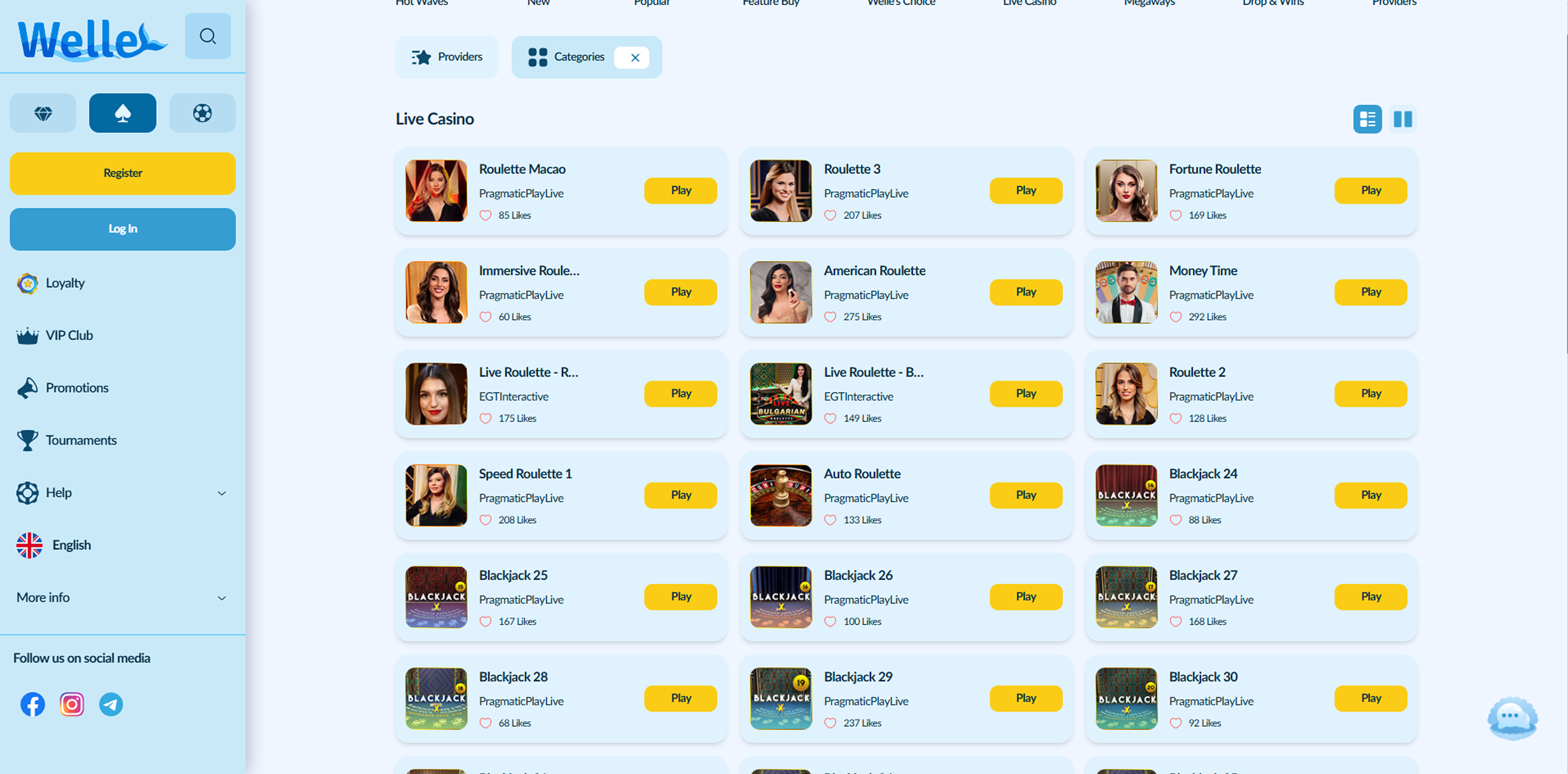 Welle casino live games