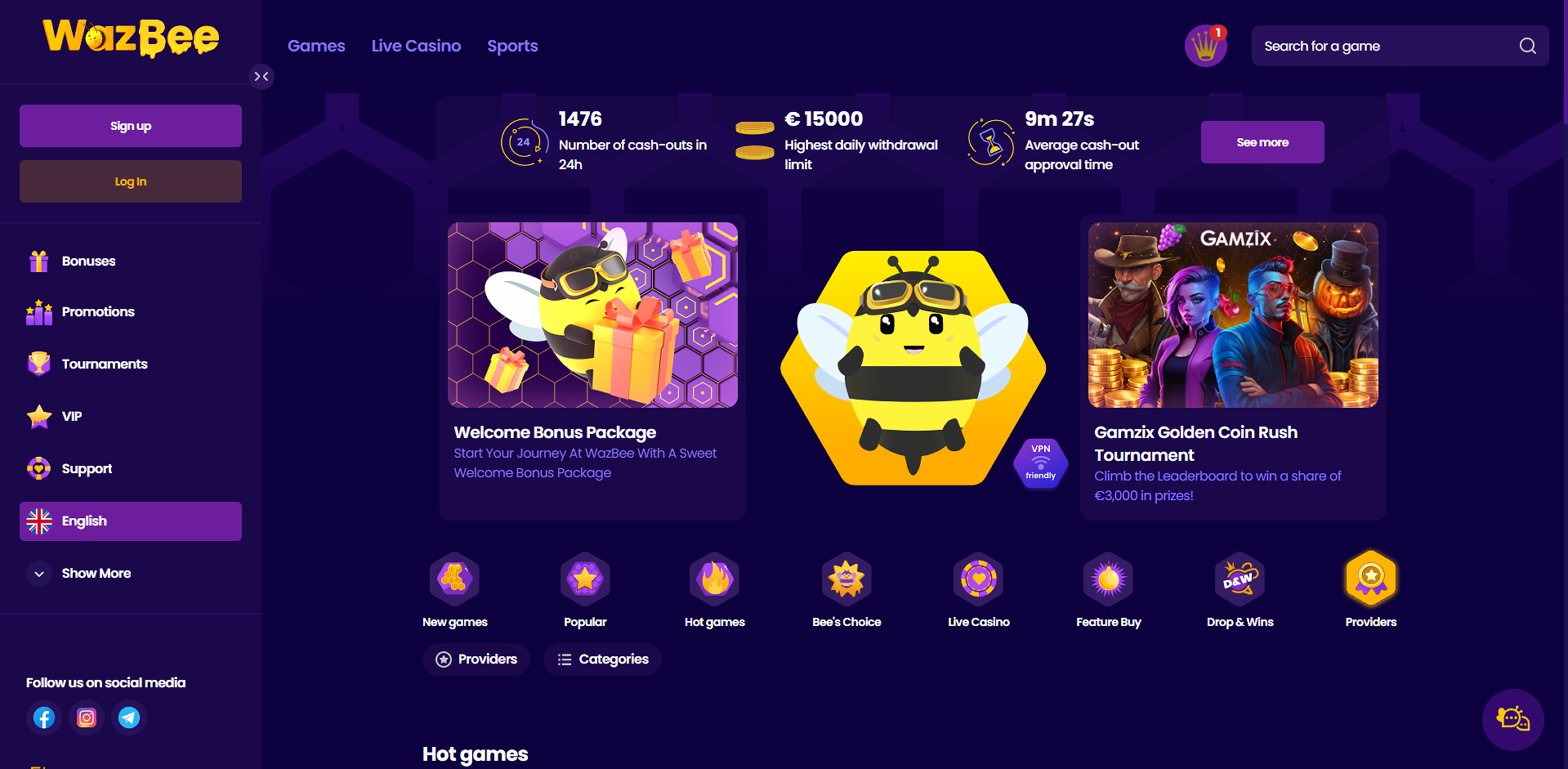 Wazbee main page