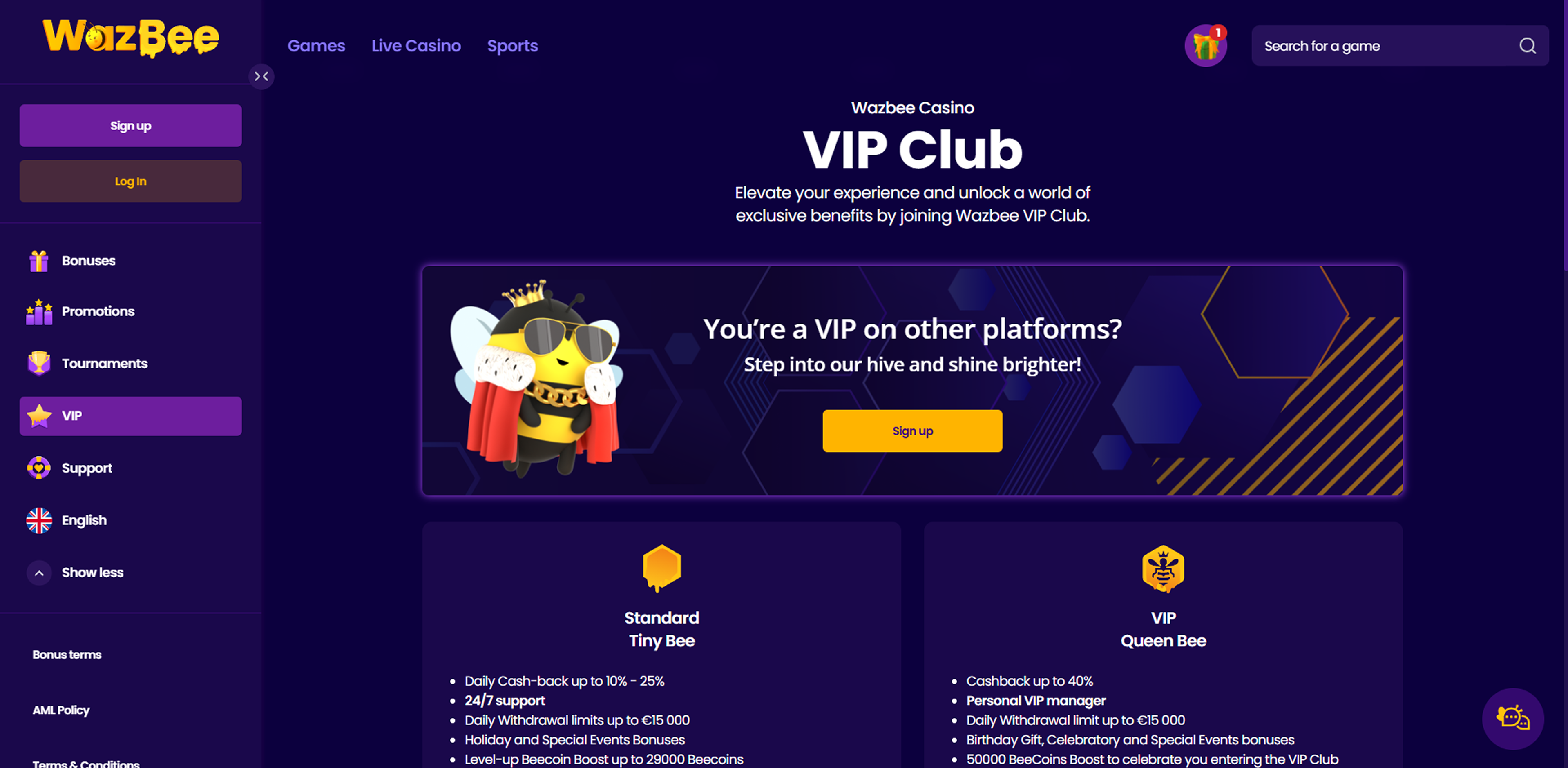 Wazbee VIP club