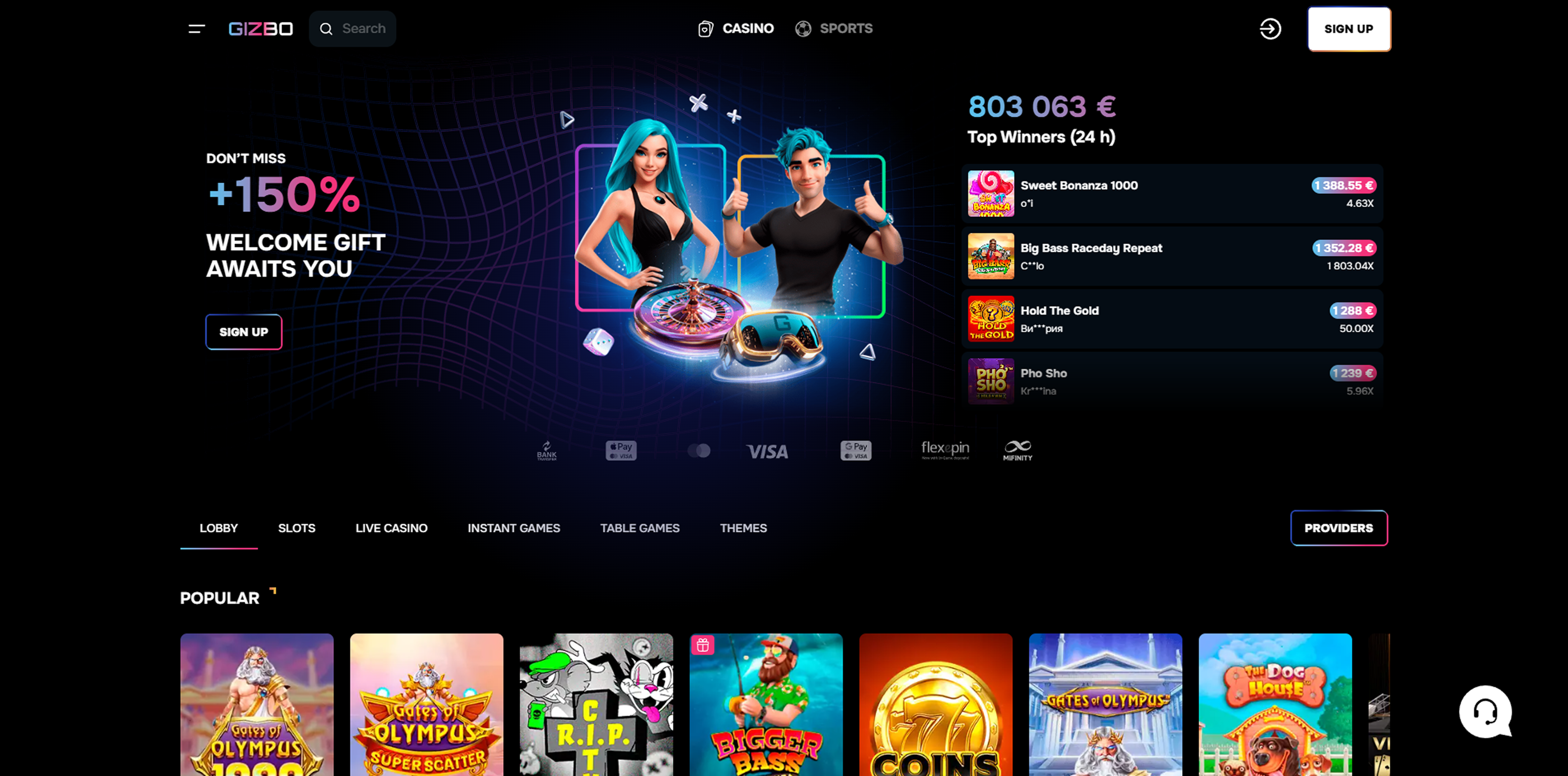Gizbo main page