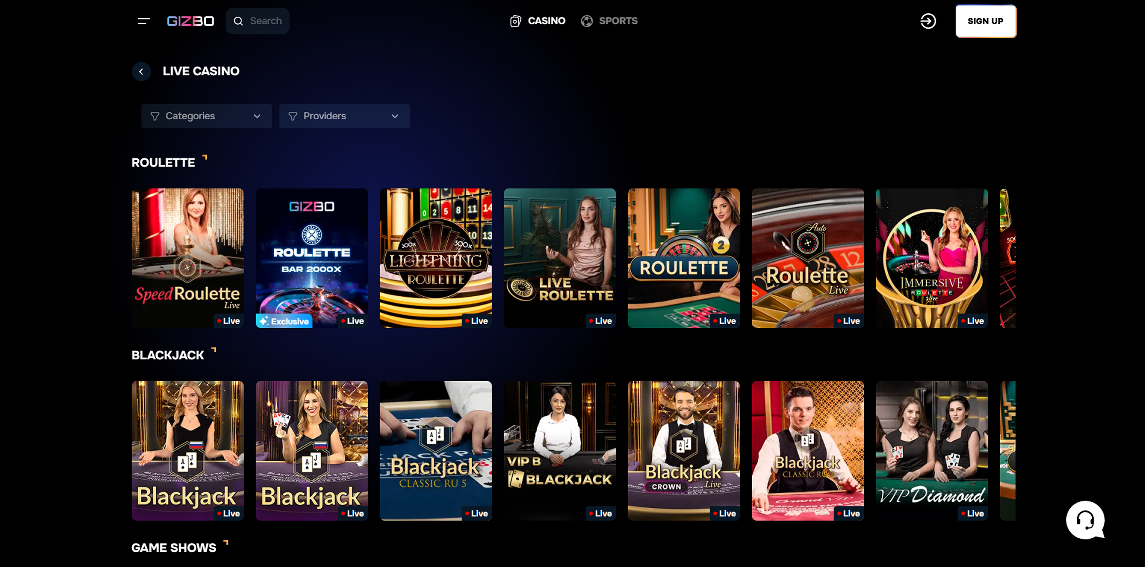 Gizbo live games
