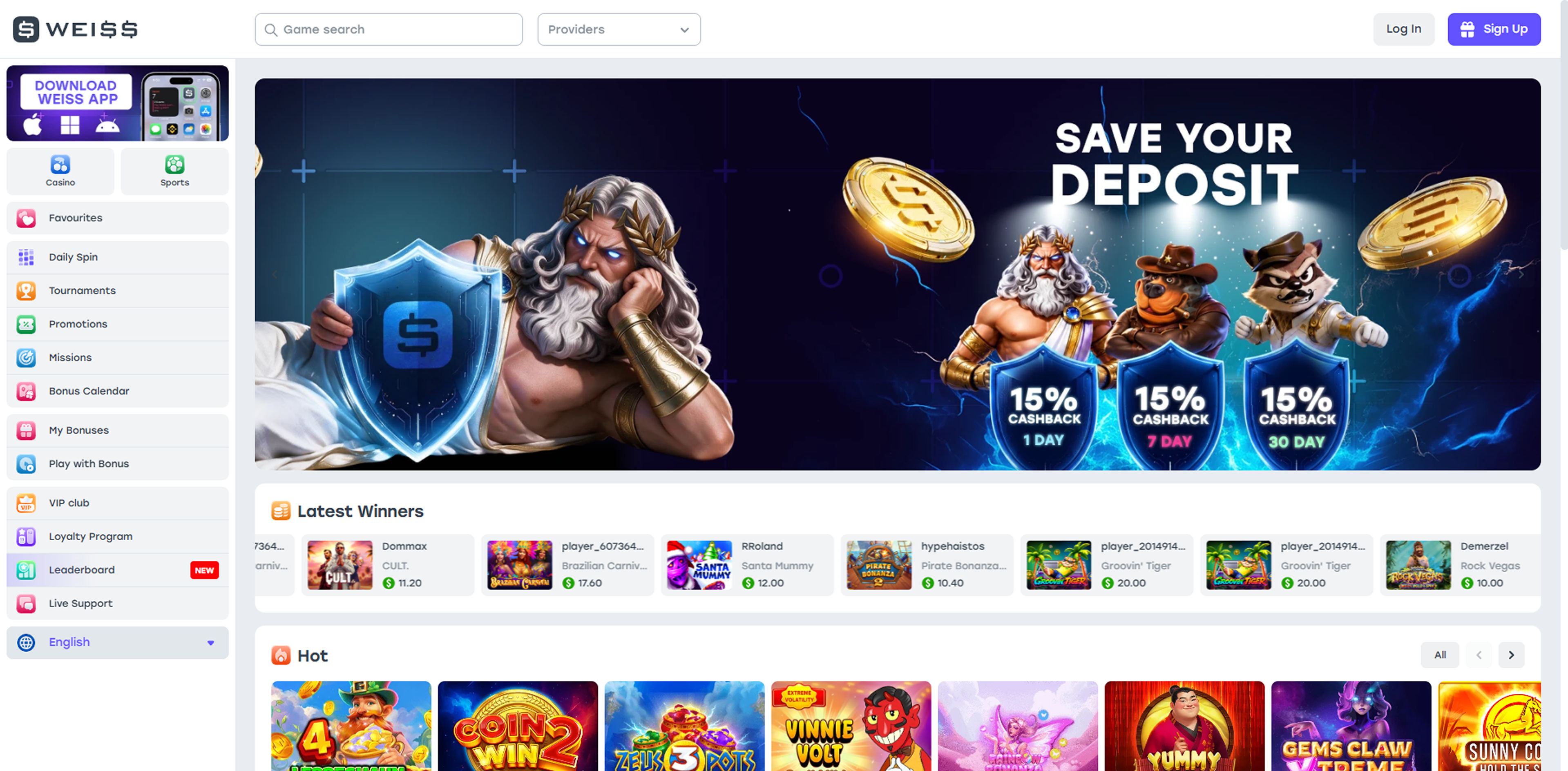 Weiss casino main page