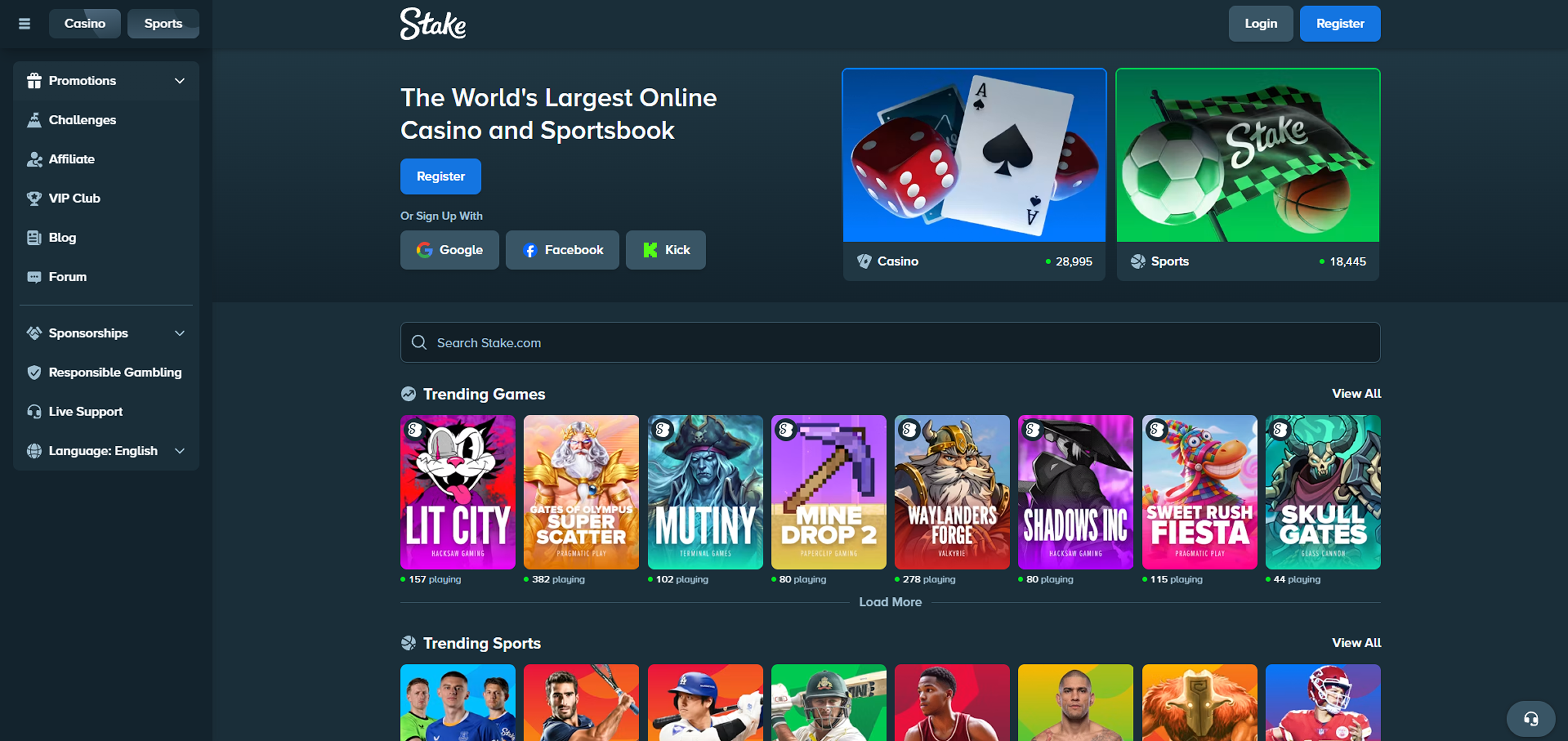 Stake casino main page