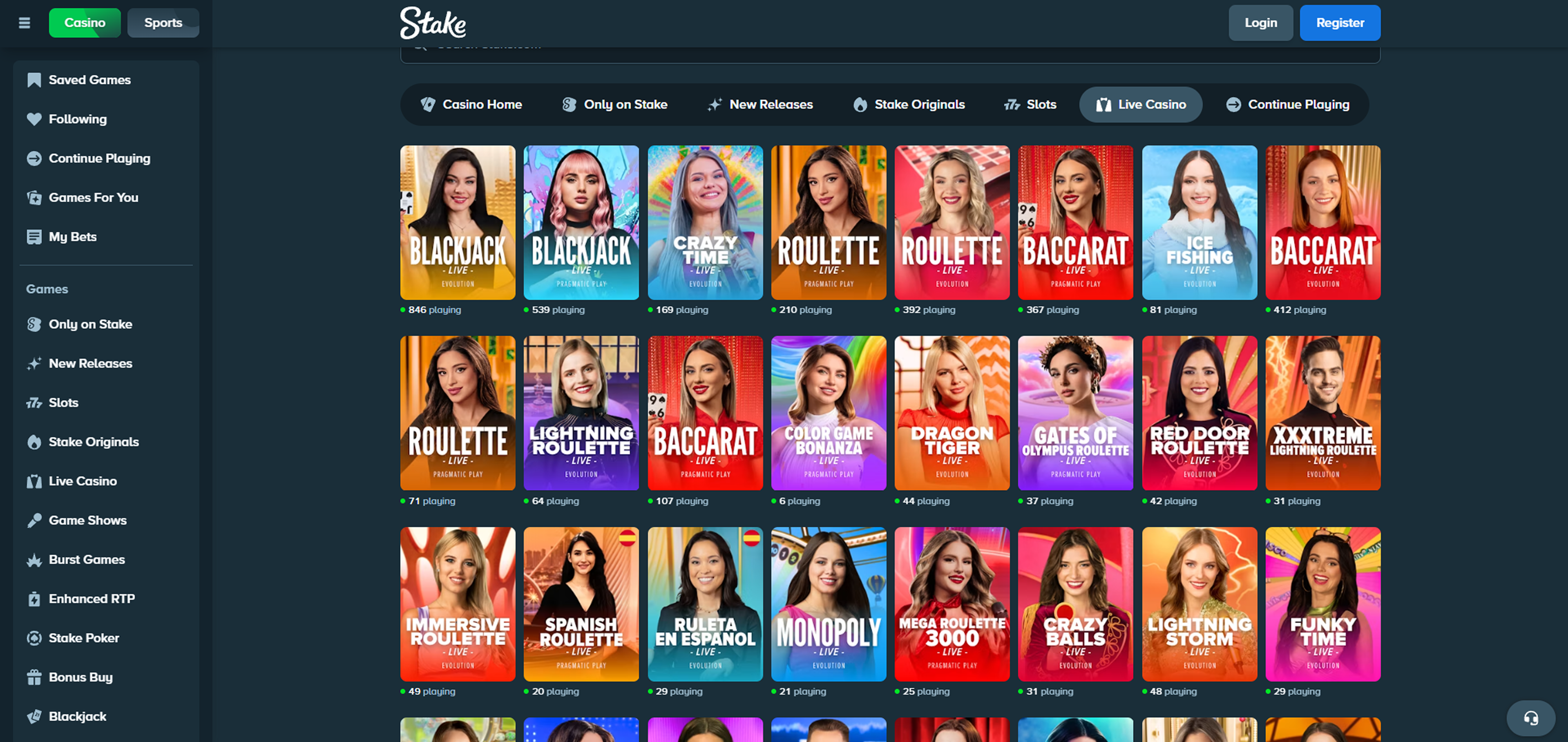 Stake casino live games