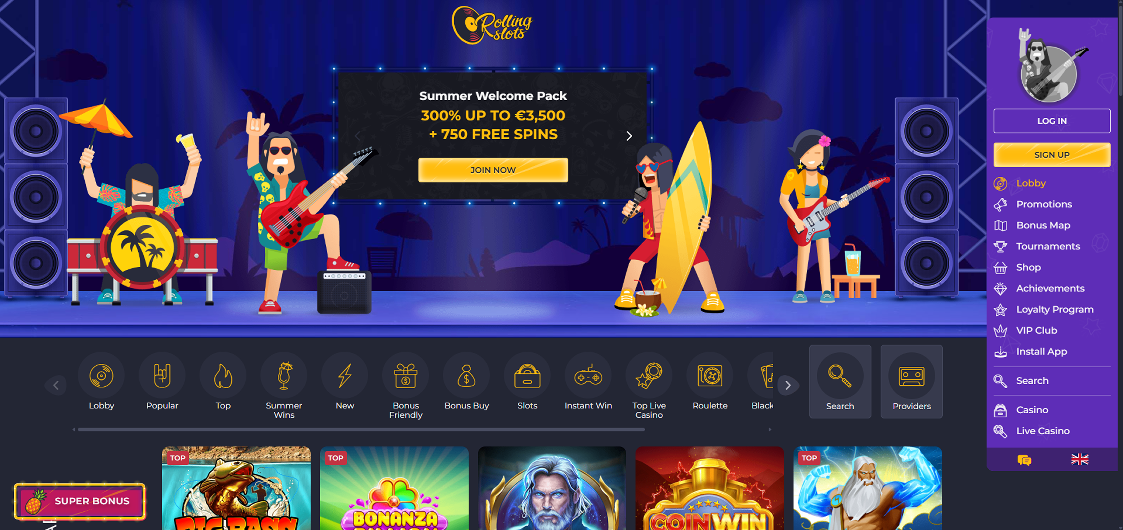 Rolling Slots main page