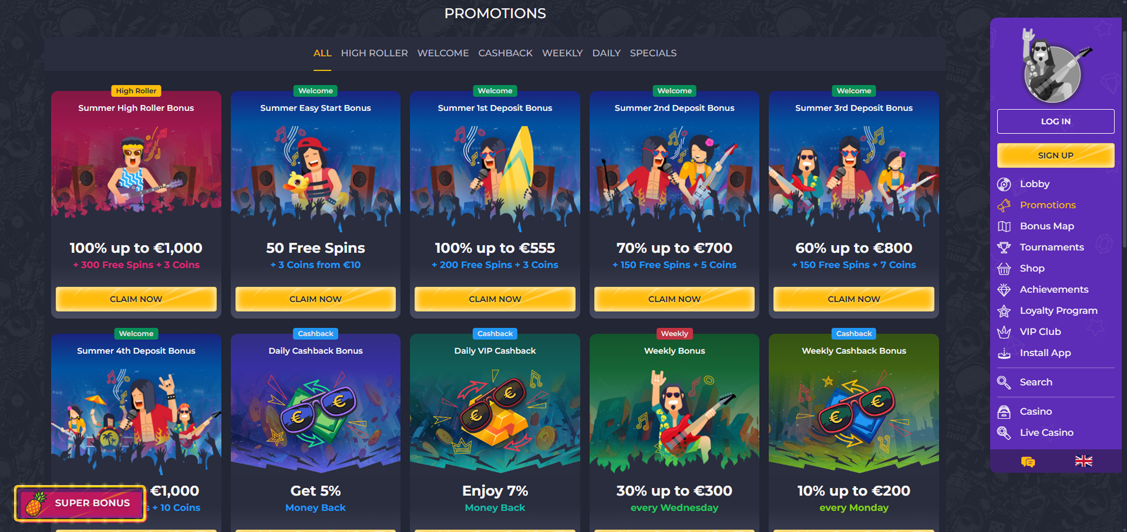 Rolling Slots bonuses