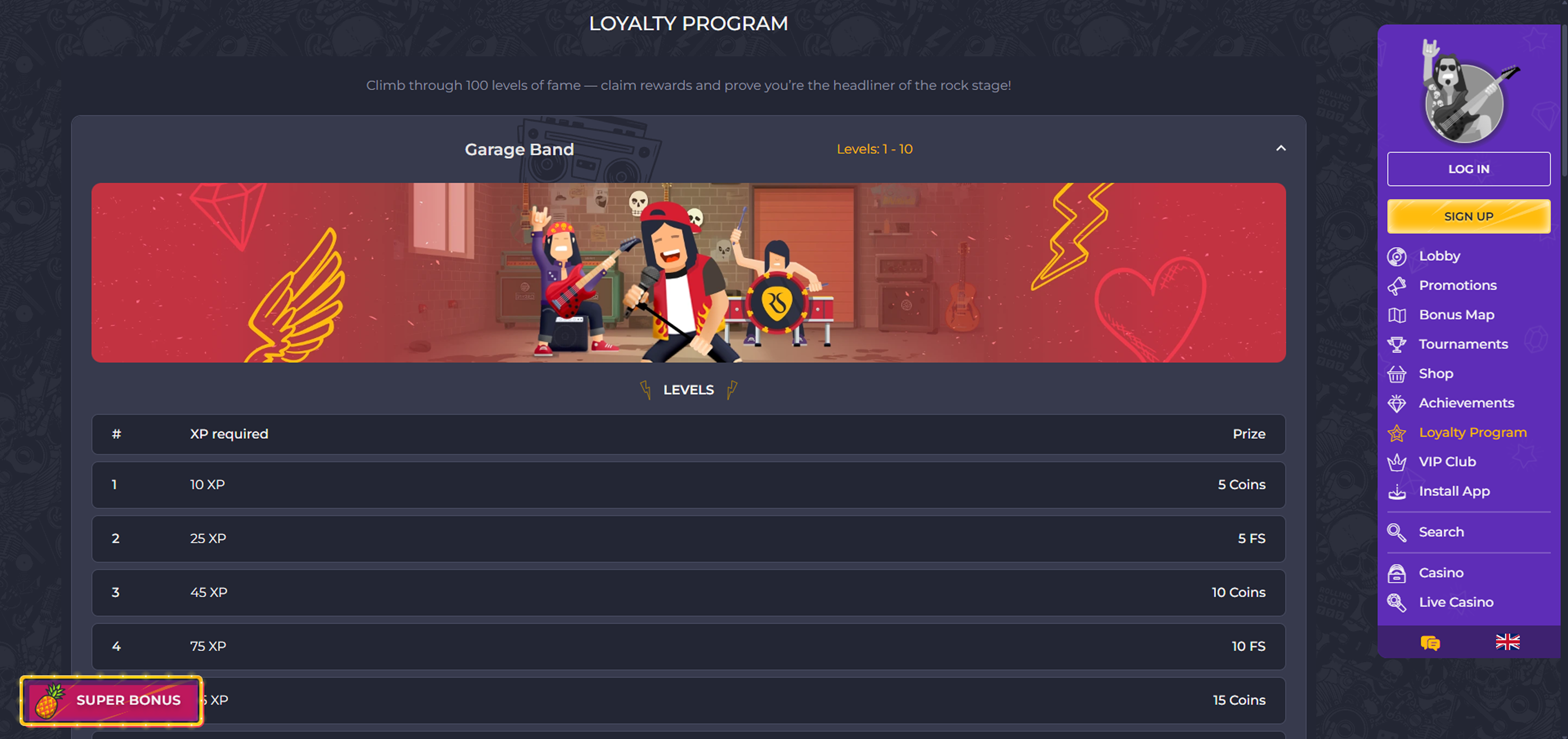 Rolling Slots loyalty program
