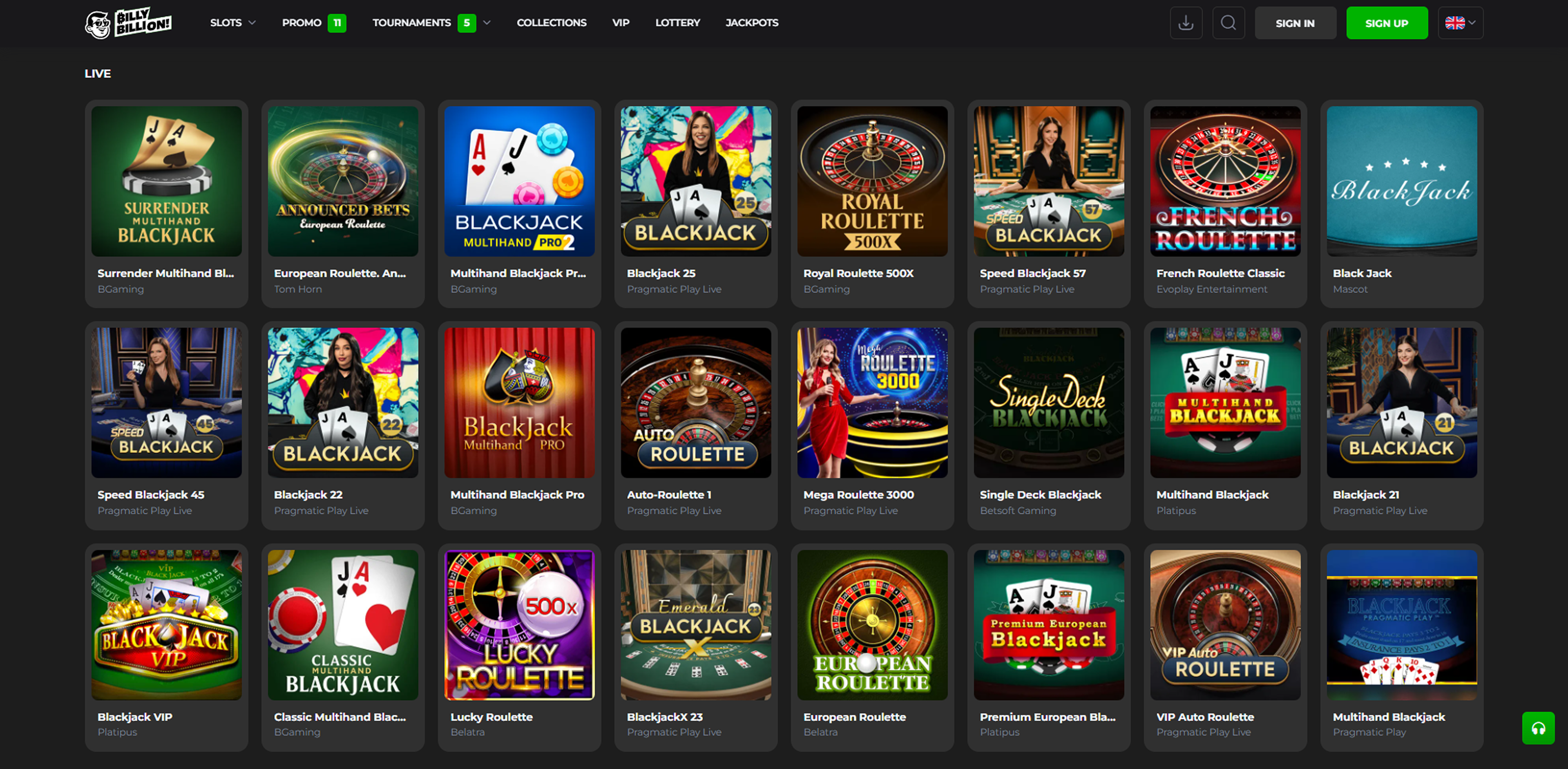Billy Billion live games