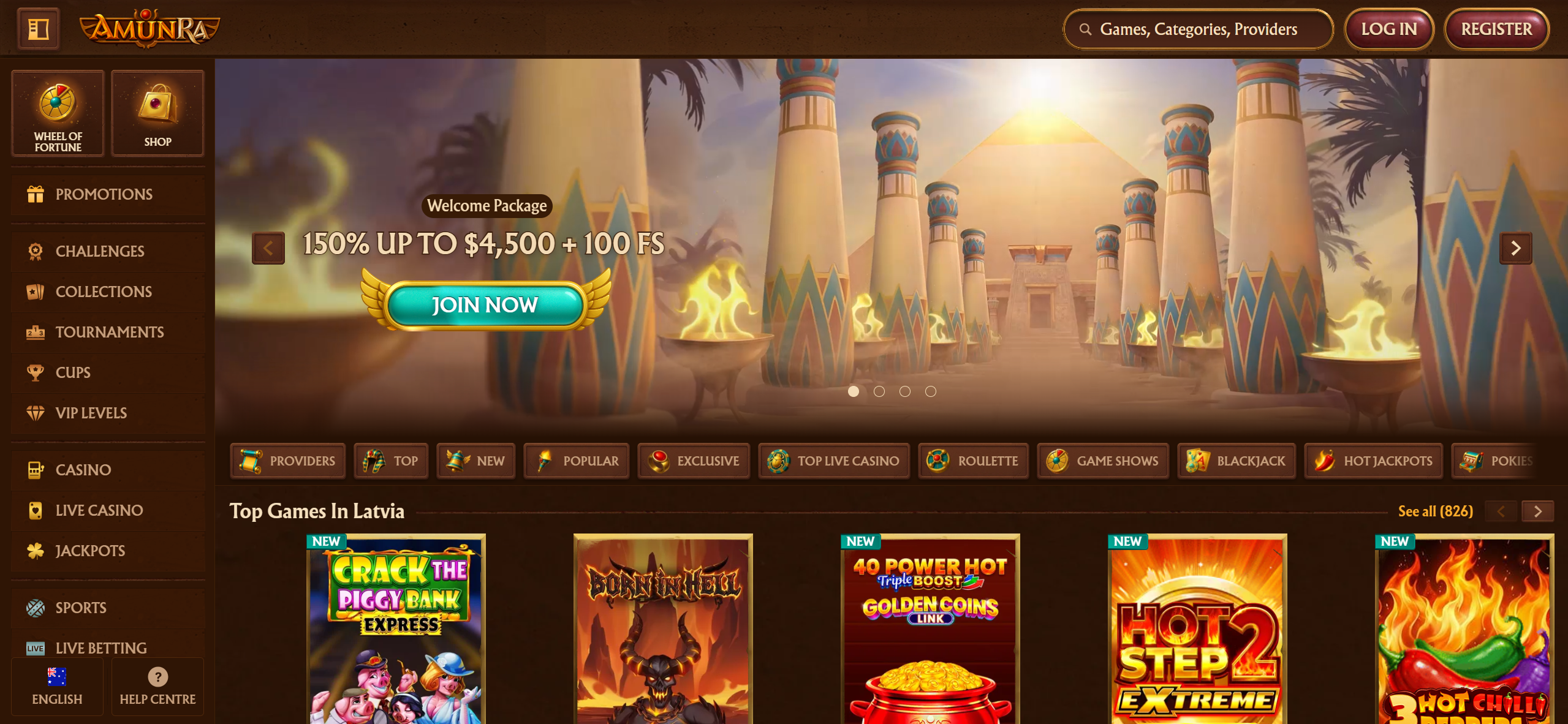 AmunRa casino main page