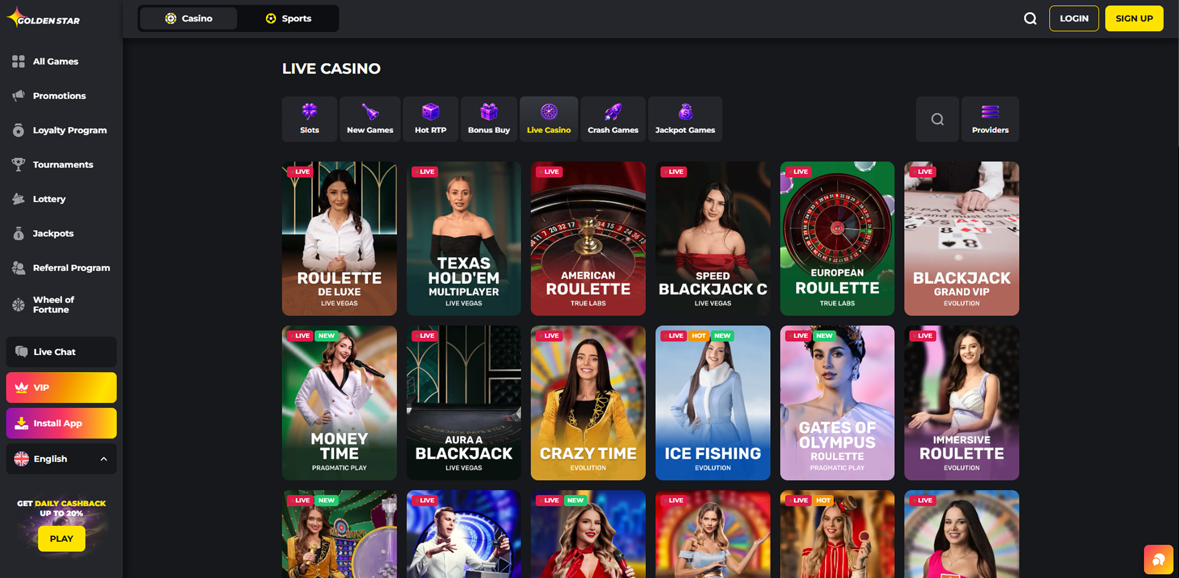 Golden Star Casino live dealer games