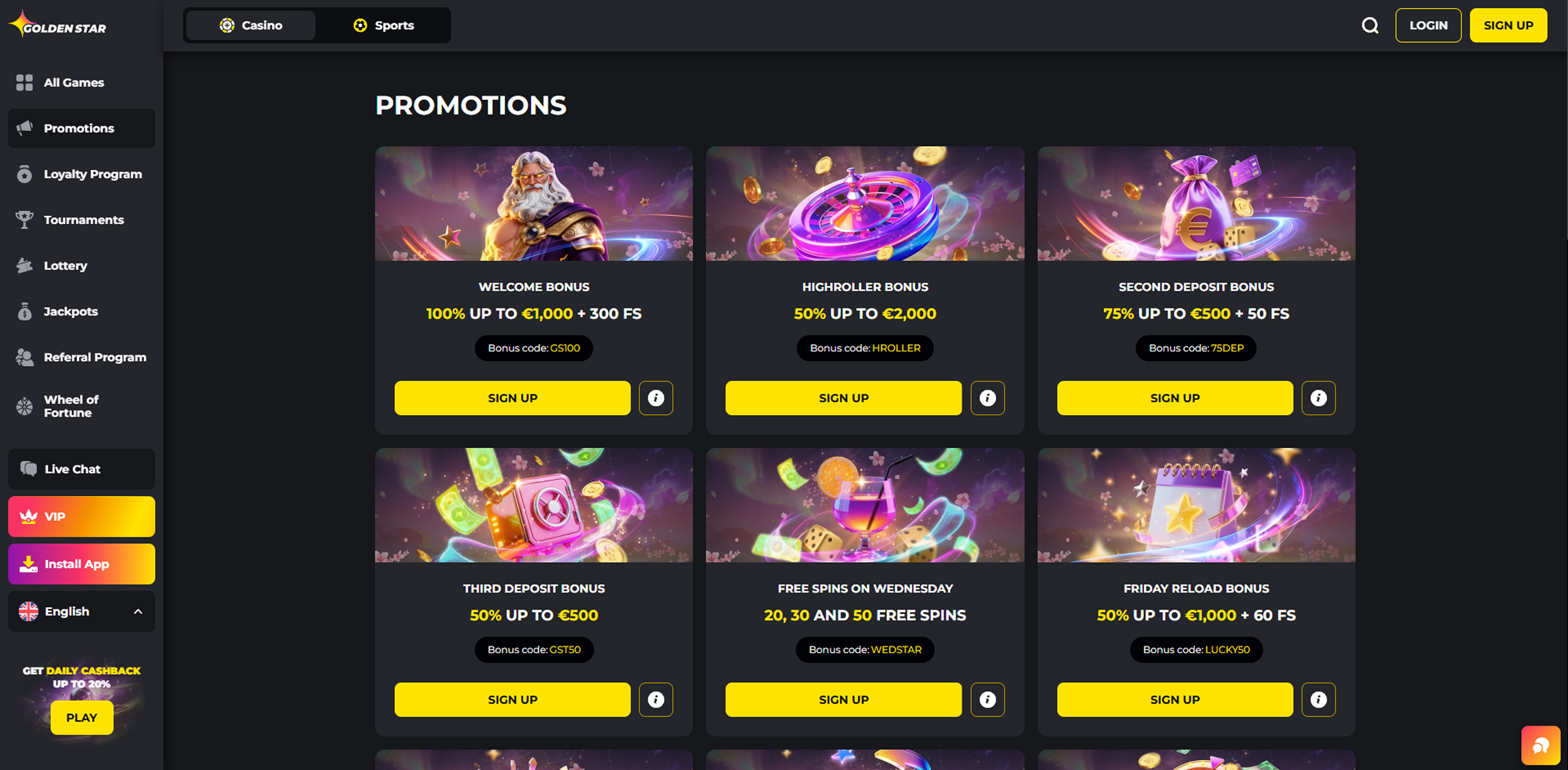 Golden Star Casino promotions