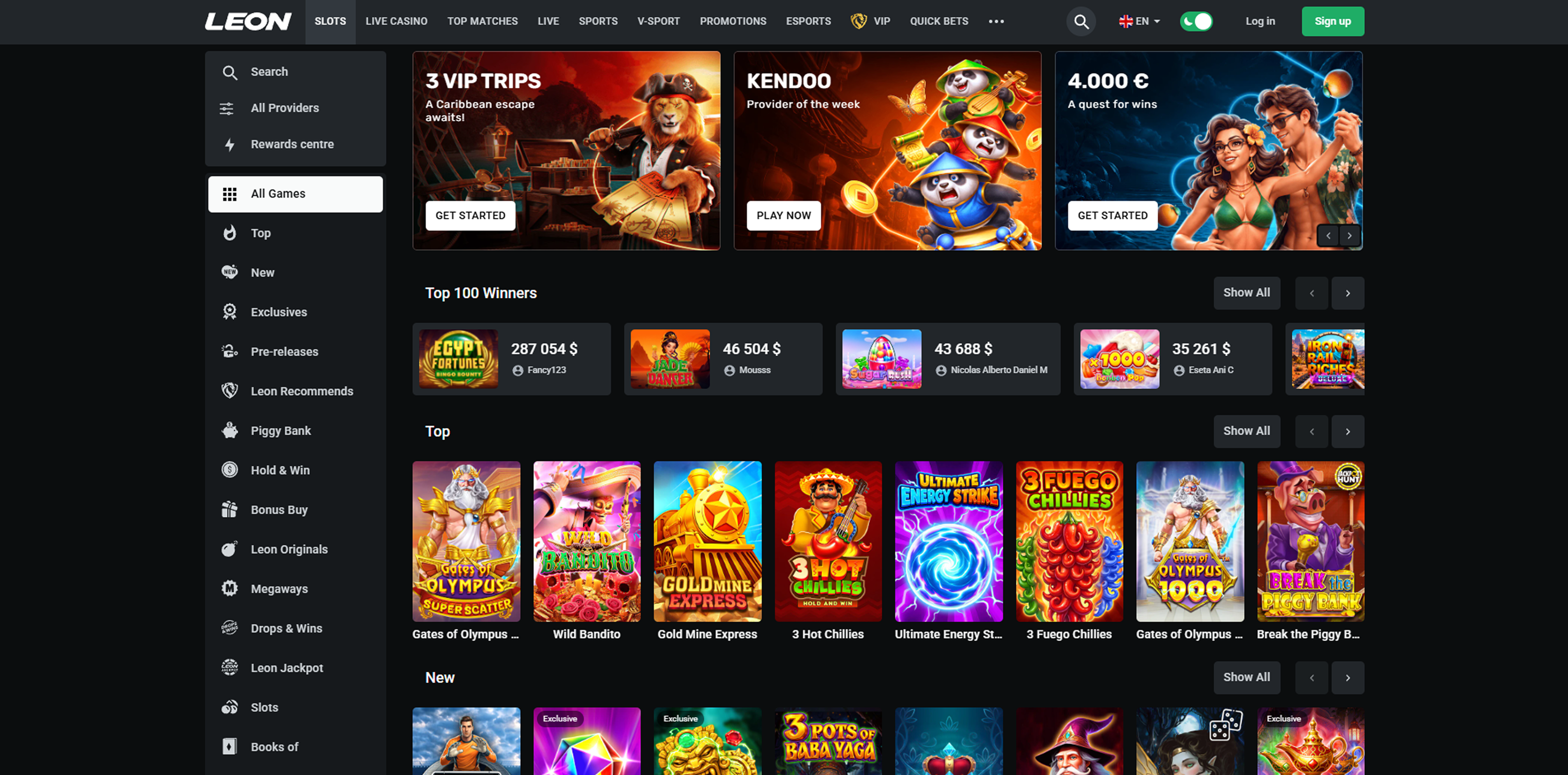 Leon casino main page