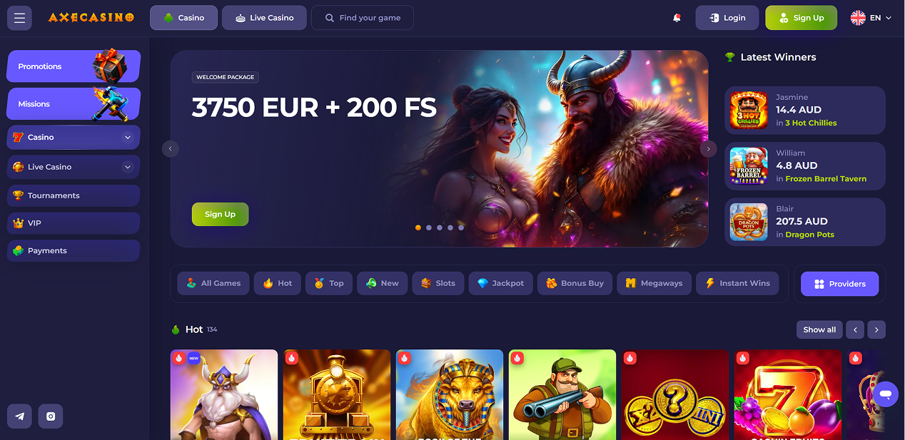 AxeCasino main page