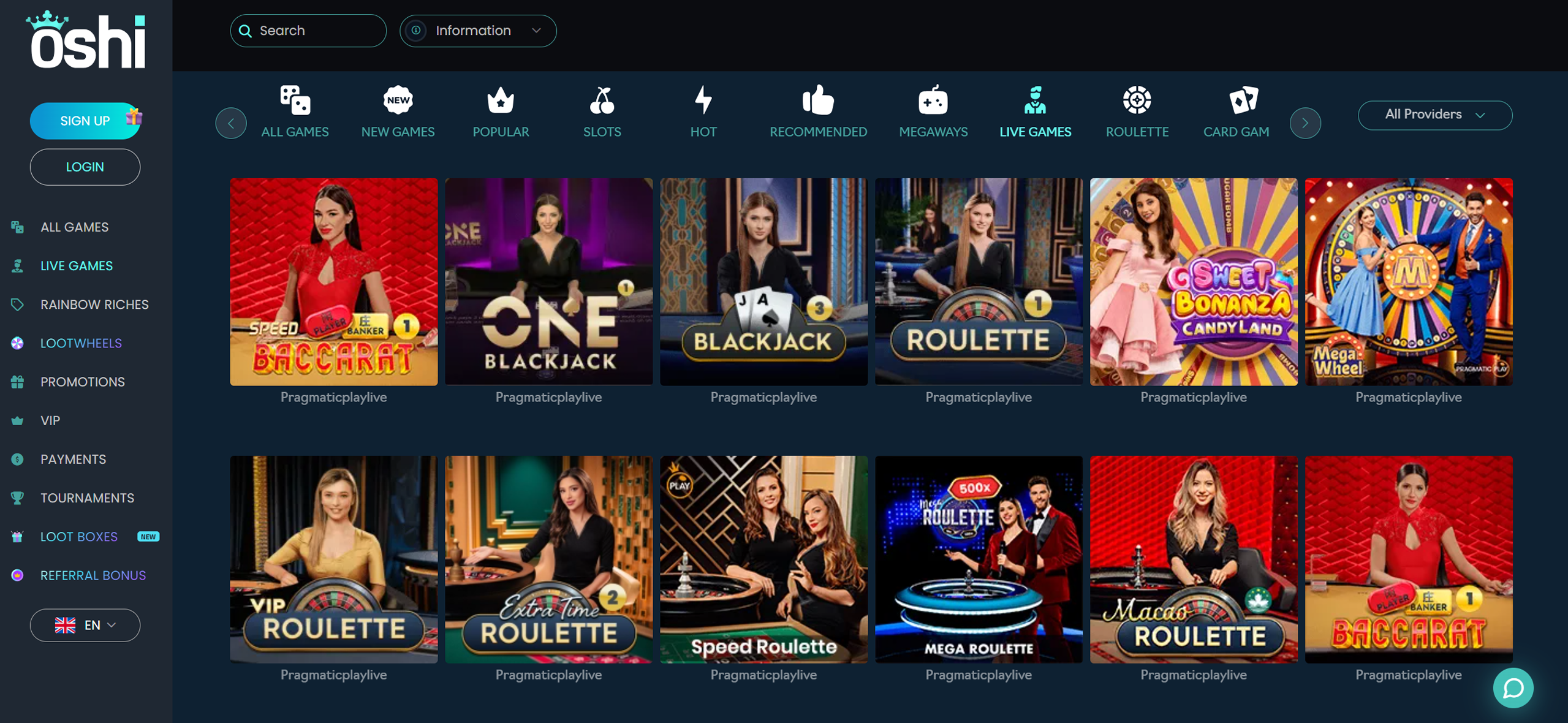 Oshi casino live games