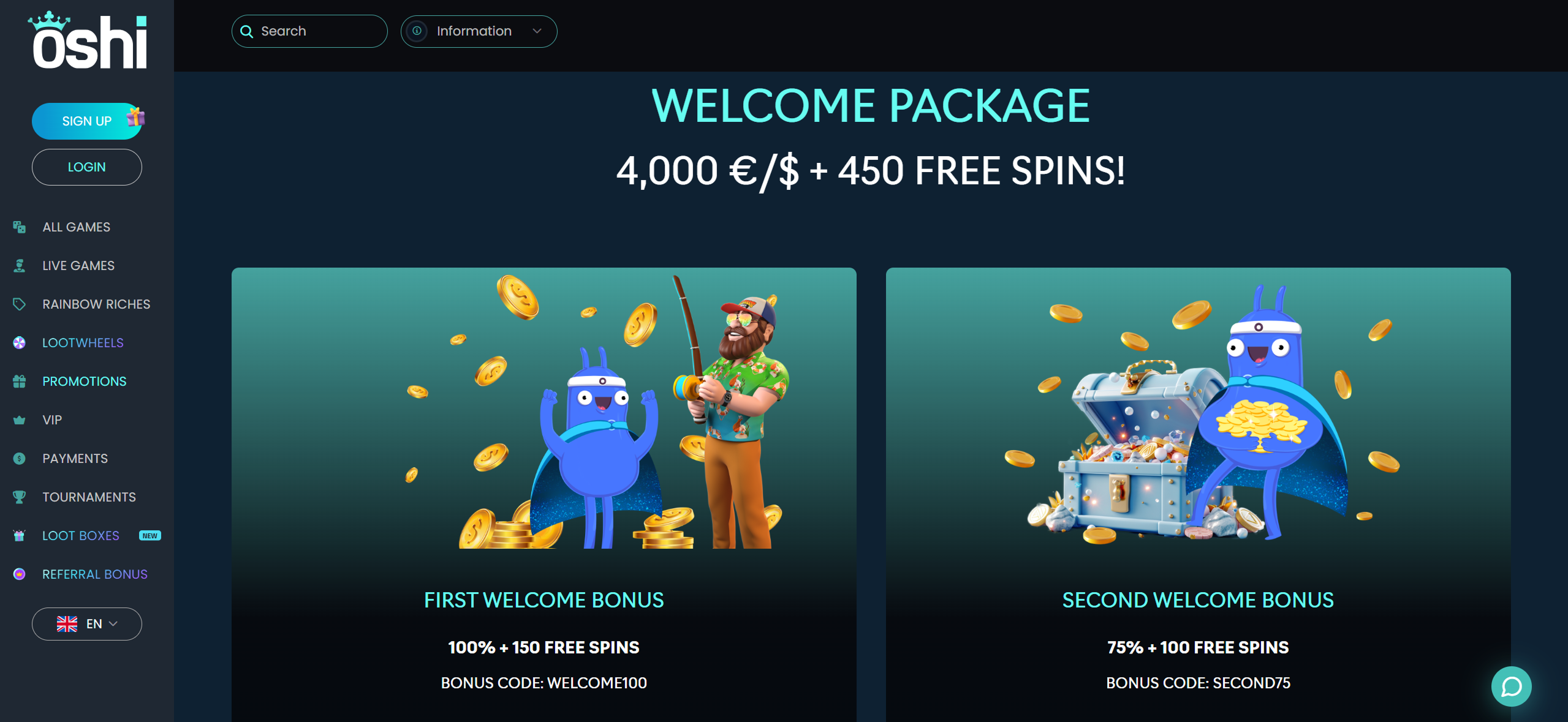Oshi casino bonuses