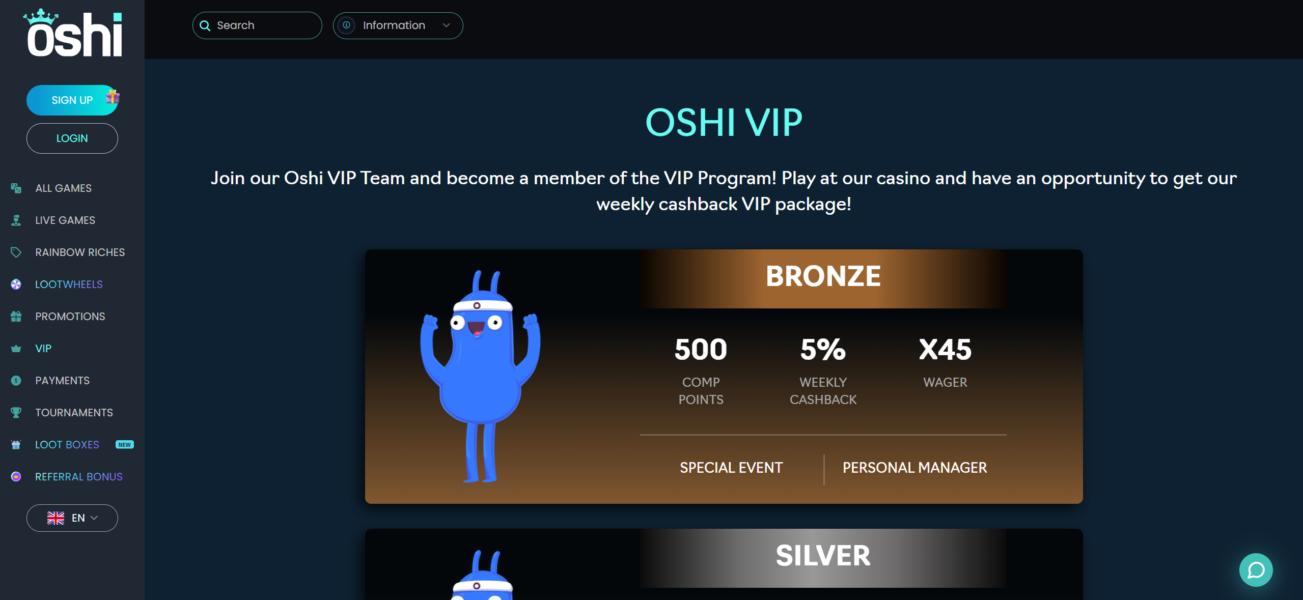 Oshi casino loyalty program