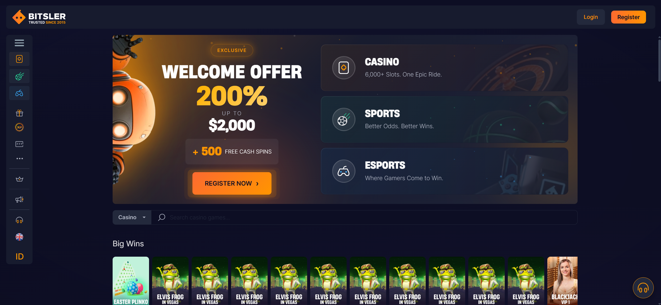 Bitsler casino main page