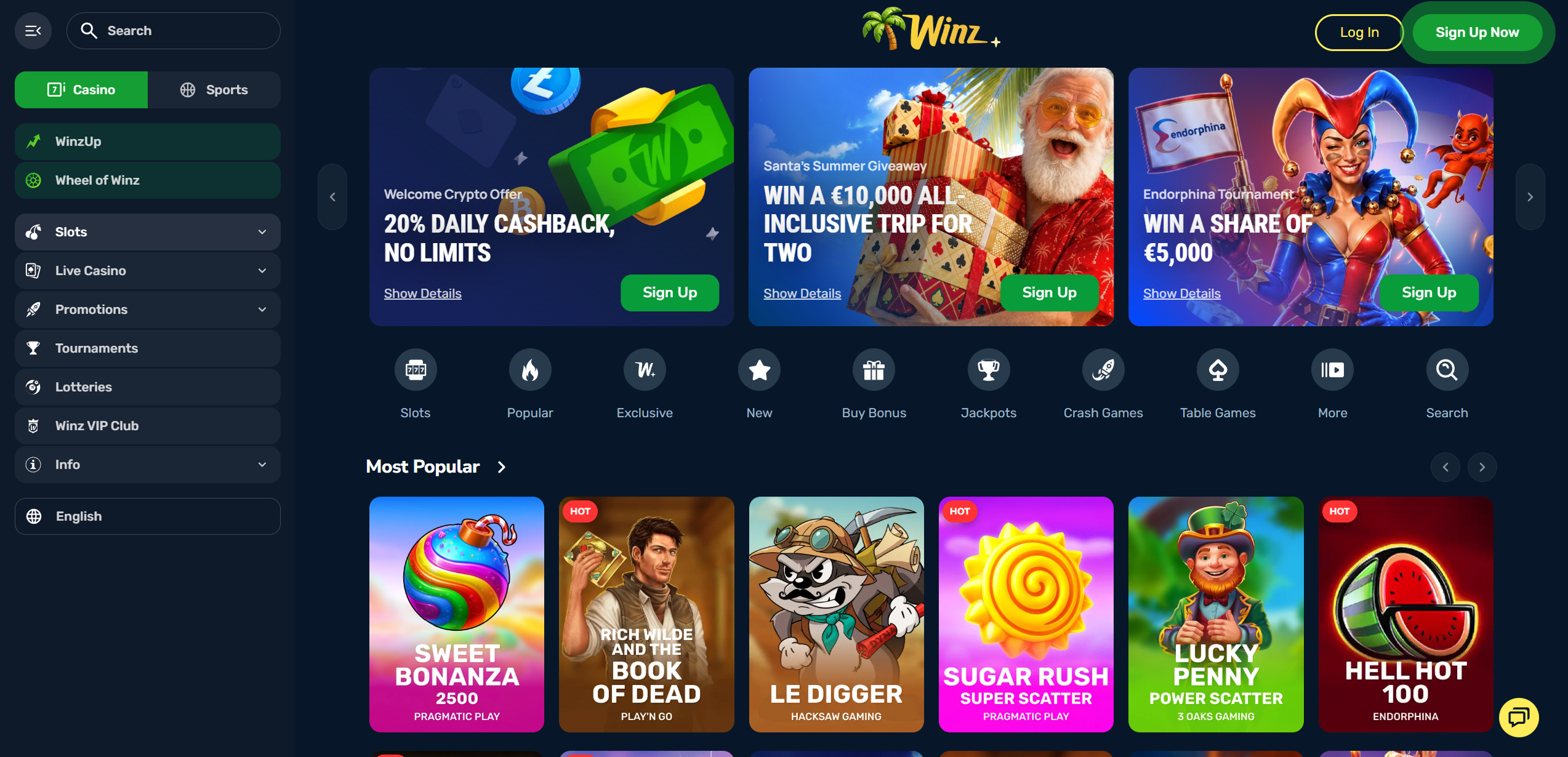 Winz.io main page