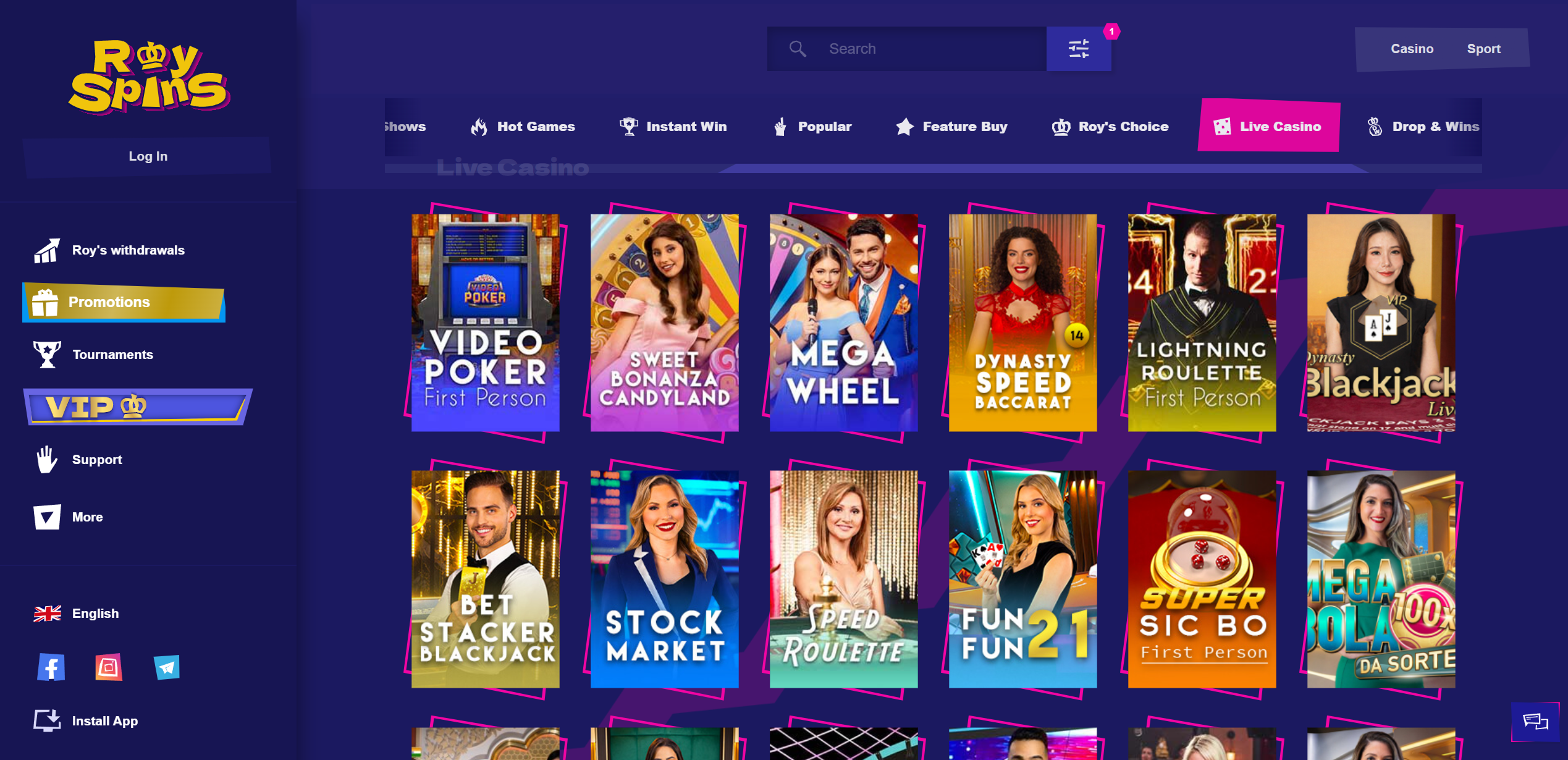 Royspins live games