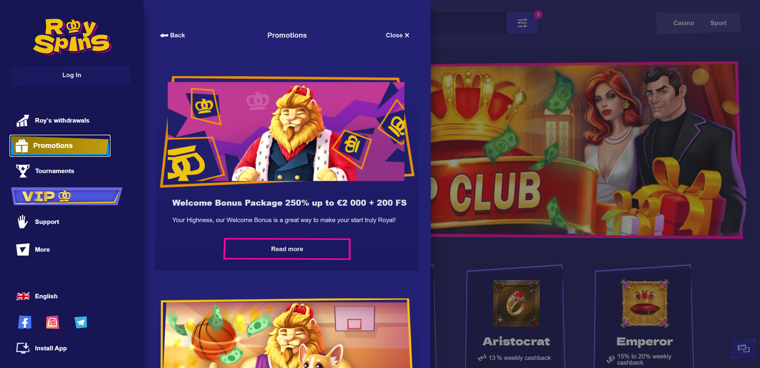 Royspins bonuses