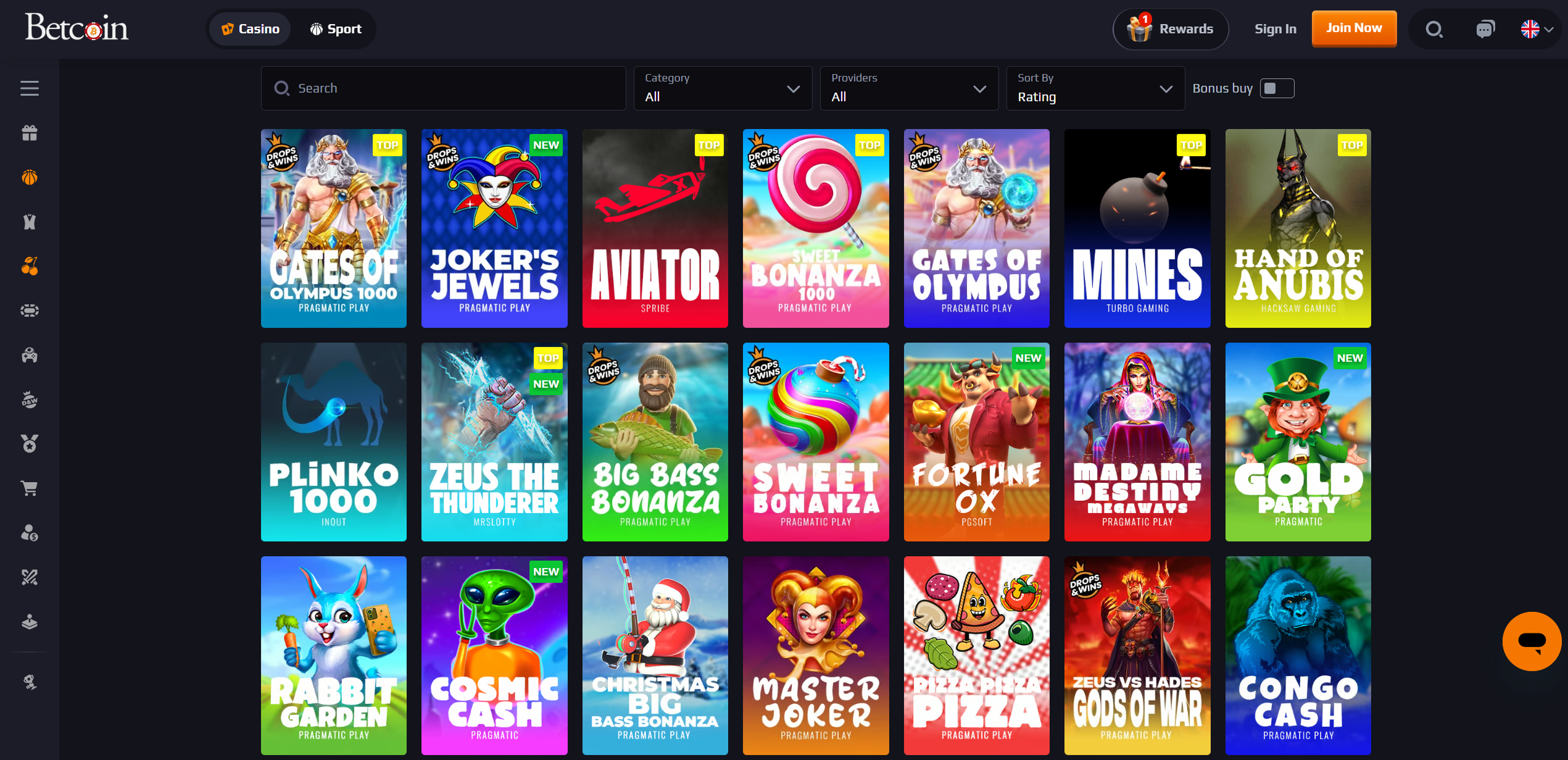 Betcoin.ag Casino slot games