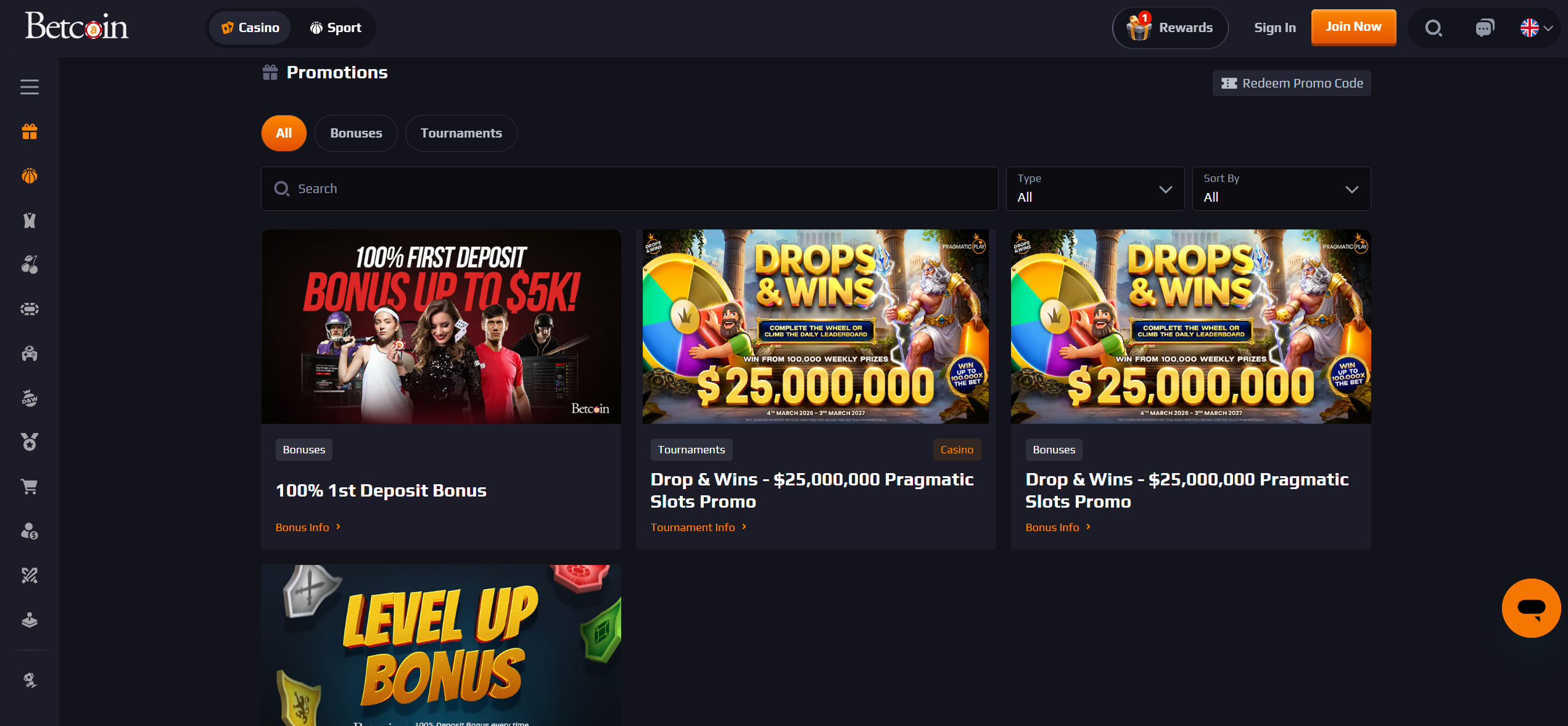 Betcoin.ag Casino promotions