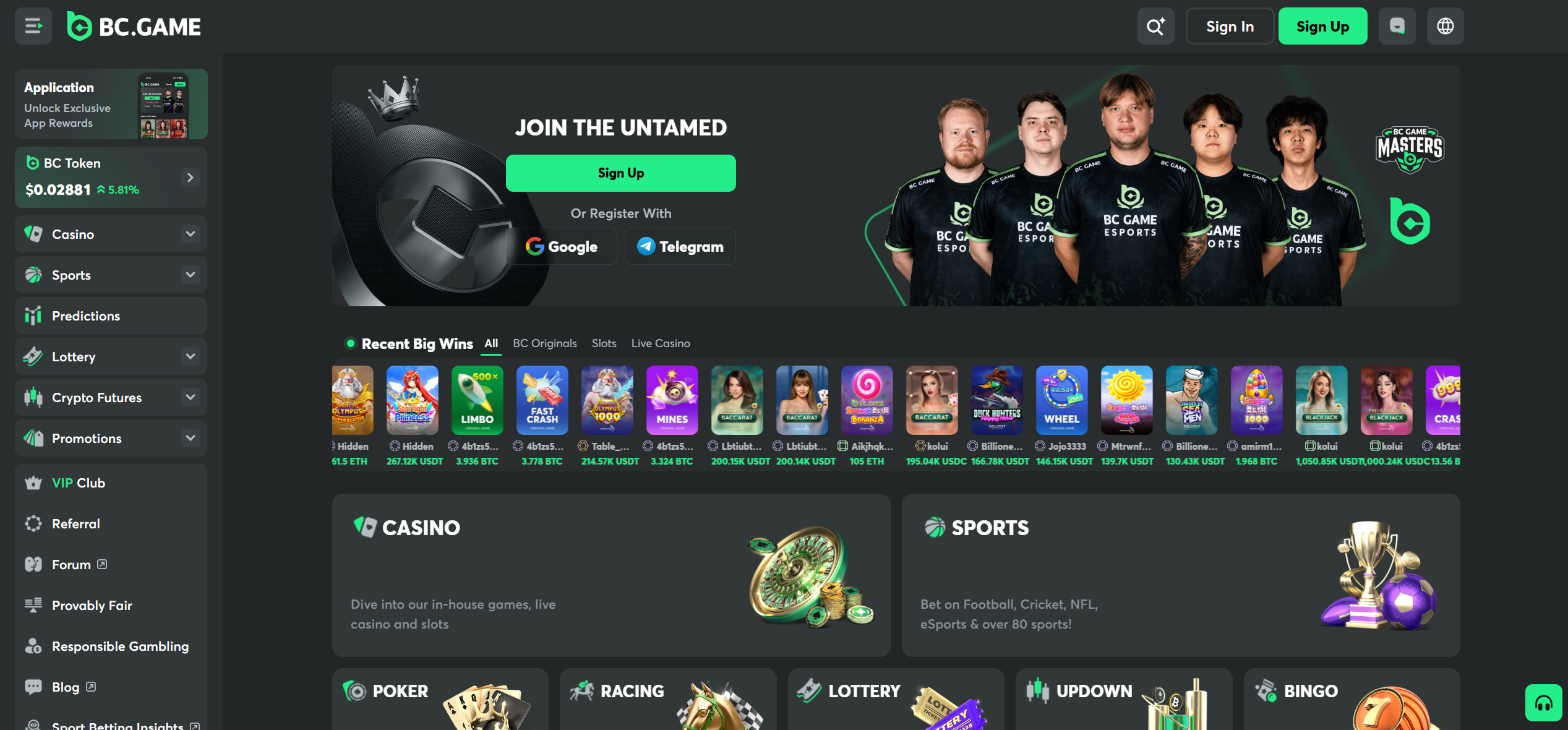 BC.GAME main page
