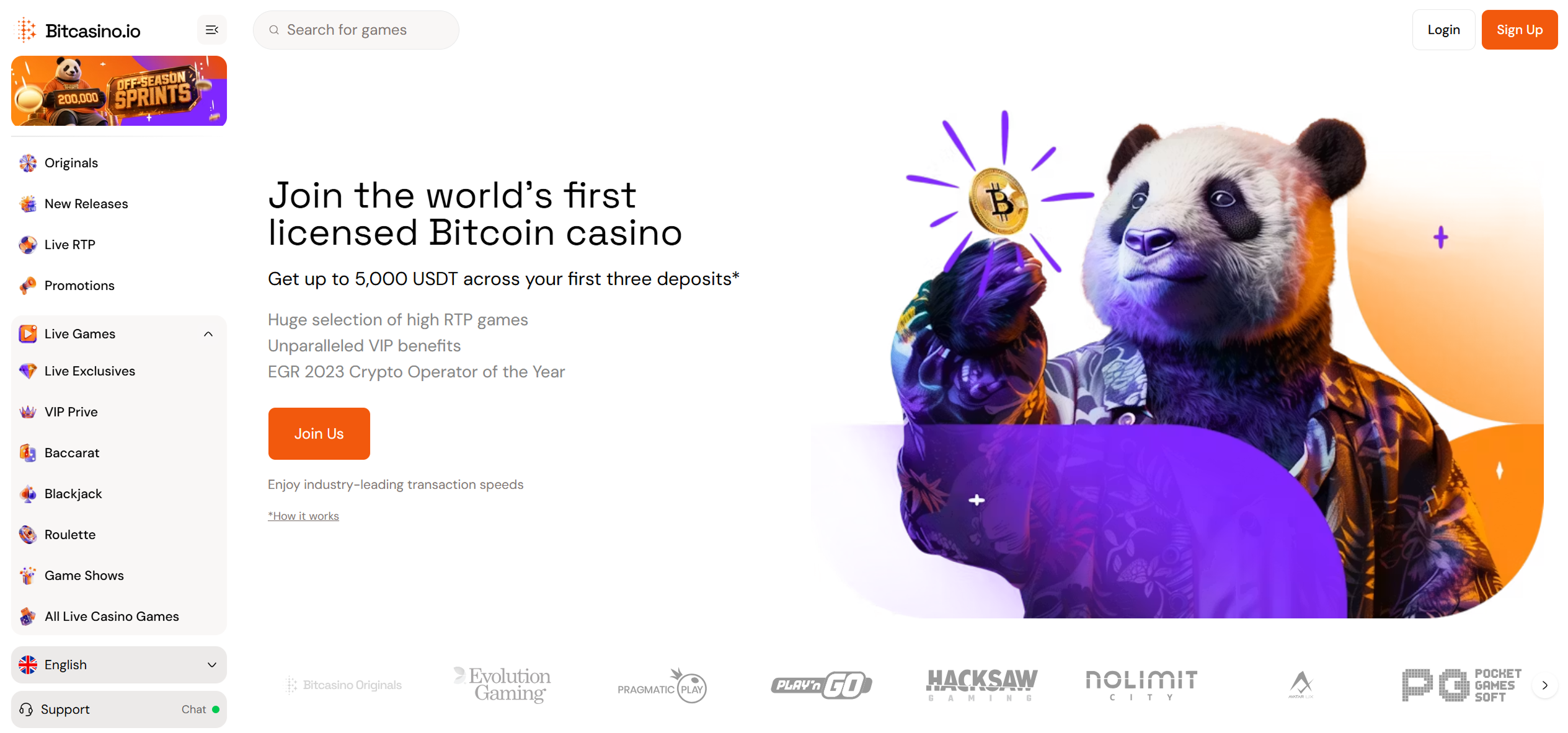 Bitcasino main page