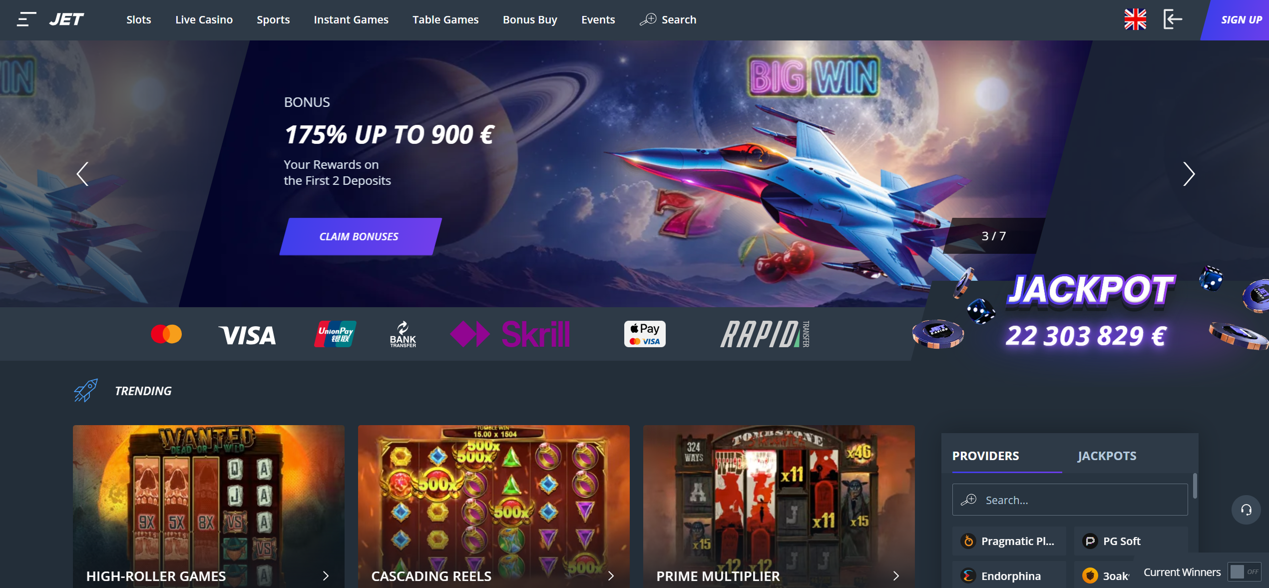 Jet casino main page