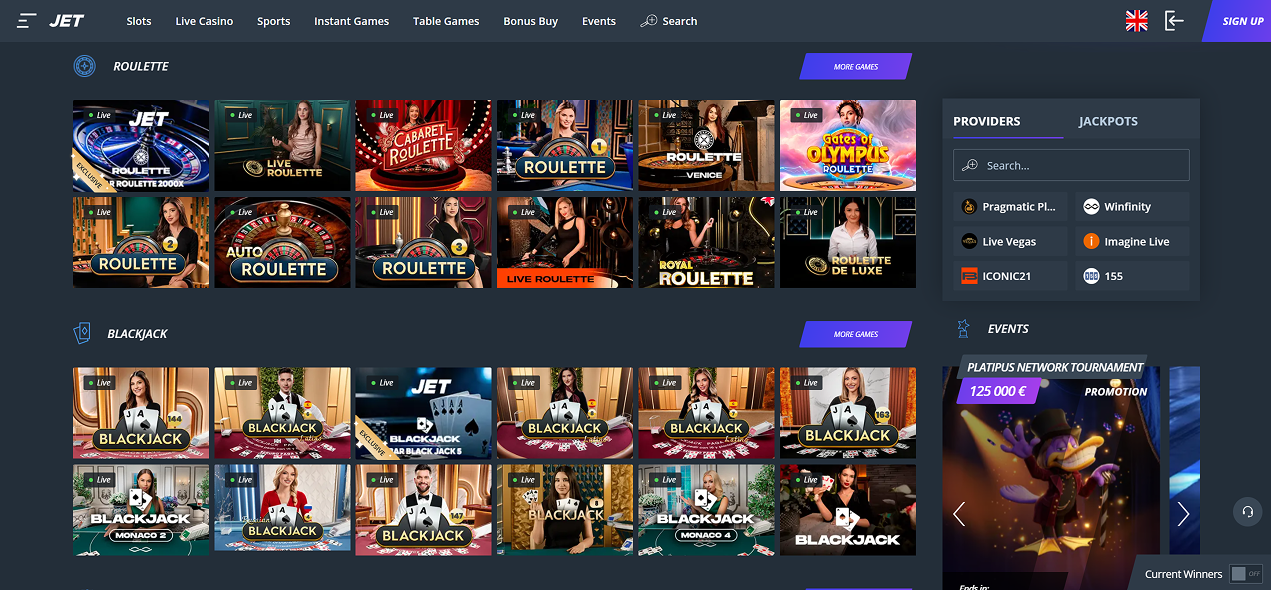 Jet casino live games