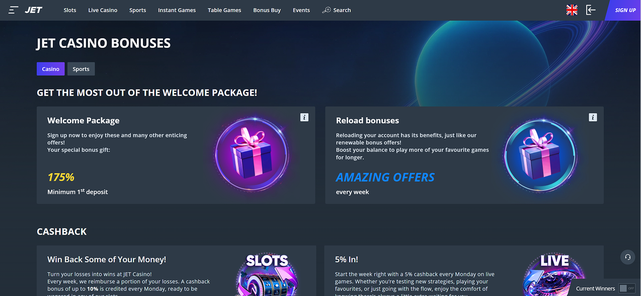 Jet casino bonuses