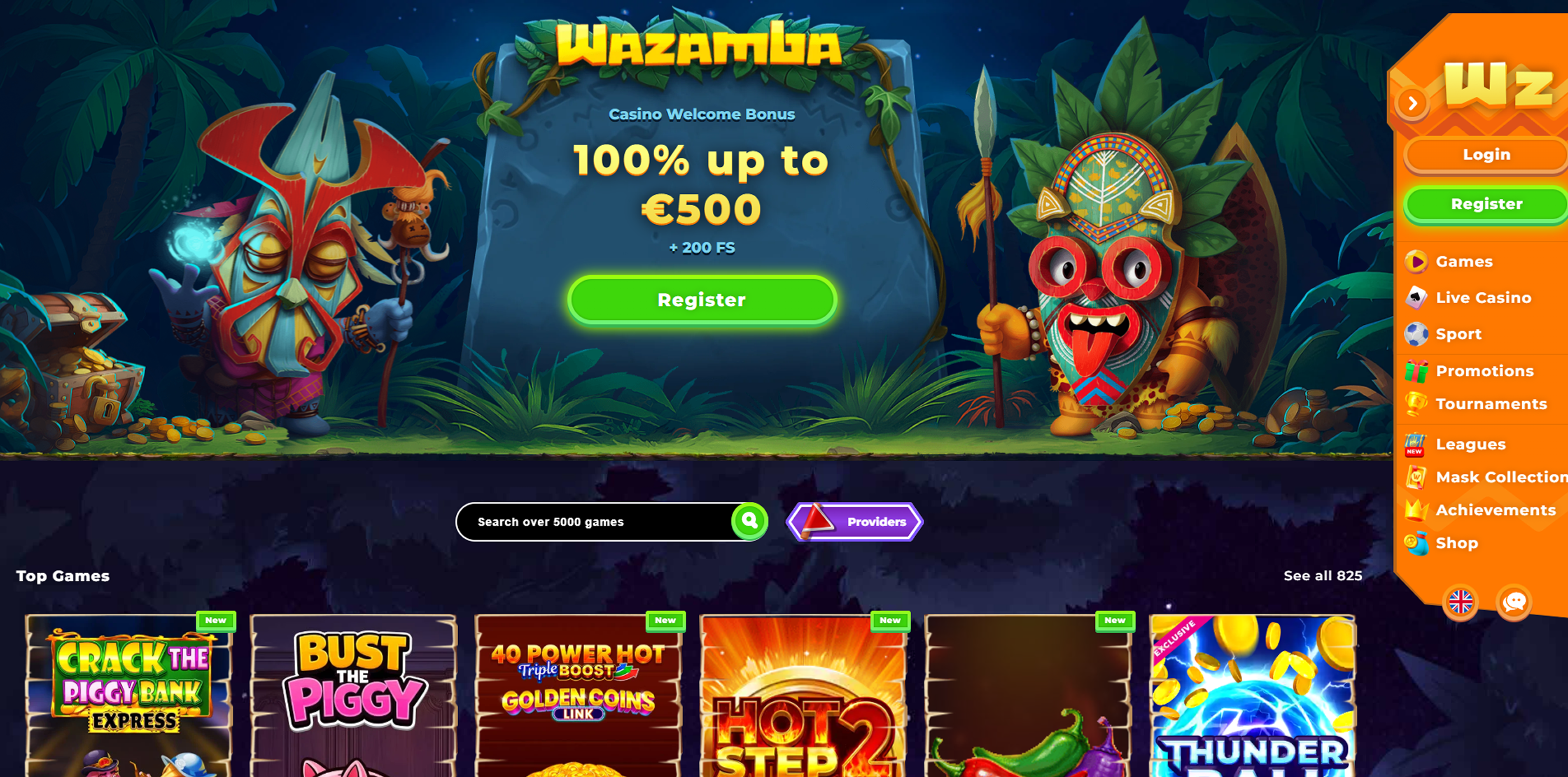 Wazamba main page